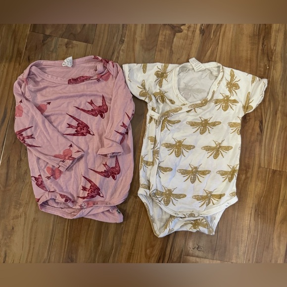 kate quinn Other - Kate Quinn Two Baby Bodysuits with Bird and Bee Prints Pink White Bamboo 3-6M